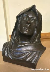 Arte: Escultura firmada D Gonzalo años 80 busto Virgen con manto estuco yeso fino patinado 43 cm